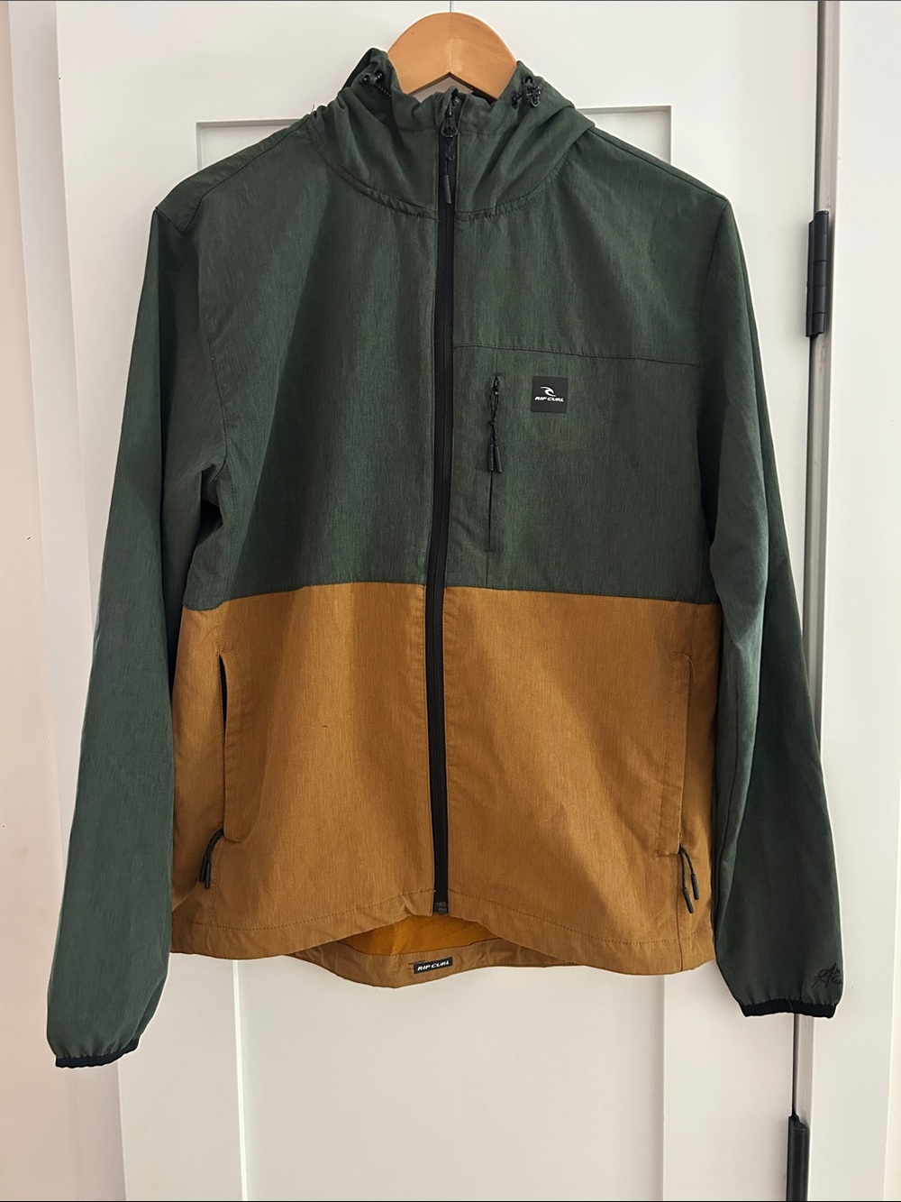 Rip Curl Two-Tone Hooded Windbreaker Jacket - Olive Green & Mustard